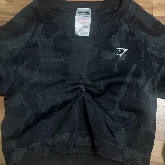 Gymshark ADAPT CAMO SEAMLESS LONG SLEEVE CROP TOP Savanna Black Size Small - Picture 3 of 4